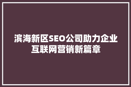 滨海新区SEO公司助力企业互联网营销新篇章
