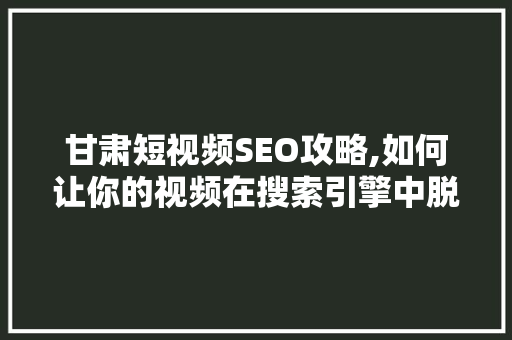 甘肃短视频SEO攻略,如何让你的视频在搜索引擎中脱颖而出