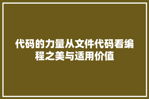 代码的力量从文件代码看编程之美与适用价值