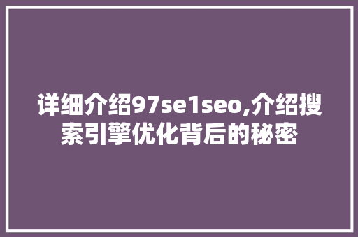 详细介绍97se1seo,介绍搜索引擎优化背后的秘密