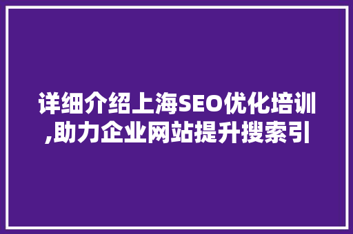 详细介绍上海SEO优化培训,助力企业网站提升搜索引擎排名  第1张