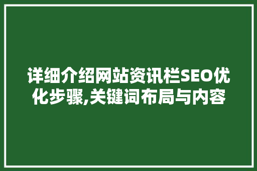 详细介绍网站资讯栏SEO优化步骤,关键词布局与内容质量并重  第1张