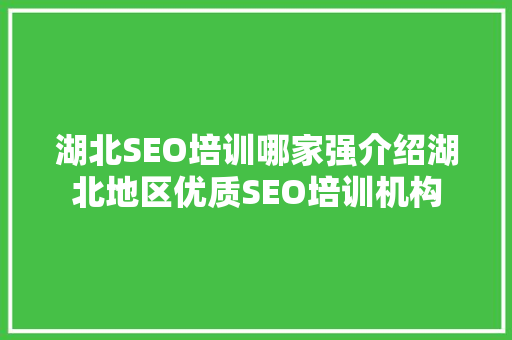 湖北SEO培训哪家强介绍湖北地区优质SEO培训机构