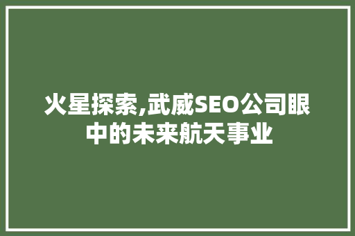 火星探索,武威SEO公司眼中的未来航天事业