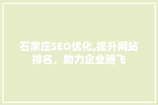 石家庄SEO优化,提升网站排名，助力企业腾飞