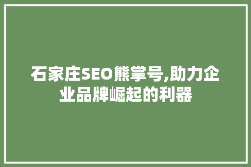 石家庄SEO熊掌号,助力企业品牌崛起的利器
