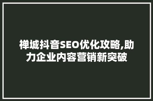 禅城抖音SEO优化攻略,助力企业内容营销新突破