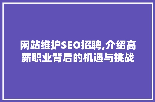 网站维护SEO招聘,介绍高薪职业背后的机遇与挑战