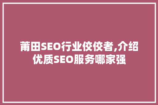 莆田SEO行业佼佼者,介绍优质SEO服务哪家强
