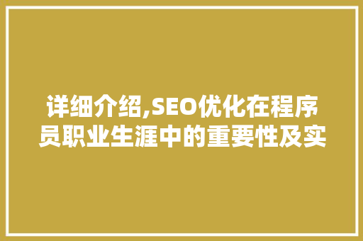 详细介绍,SEO优化在程序员职业生涯中的重要性及实战方法