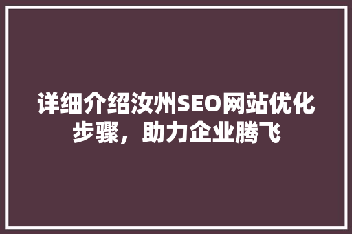 详细介绍汝州SEO网站优化步骤，助力企业腾飞