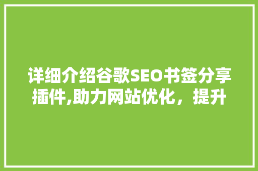 详细介绍谷歌SEO书签分享插件,助力网站优化，提升搜索引擎排名