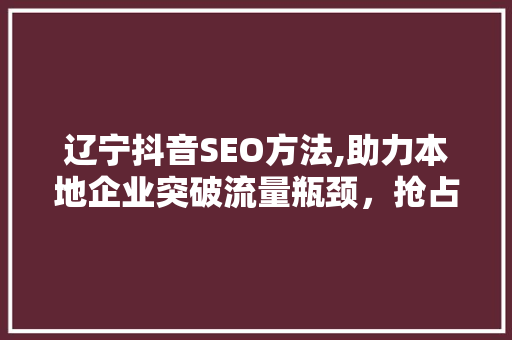 辽宁抖音SEO方法,助力本地企业突破流量瓶颈，抢占市场先机