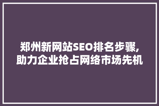 郑州新网站SEO排名步骤,助力企业抢占网络市场先机