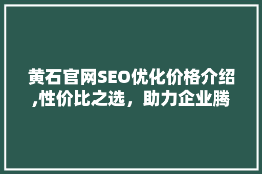 黄石官网SEO优化价格介绍,性价比之选，助力企业腾飞