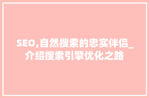 SEO,自然搜索的忠实伴侣_介绍搜索引擎优化之路  第1张