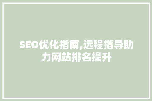 SEO优化指南,远程指导助力网站排名提升  第1张