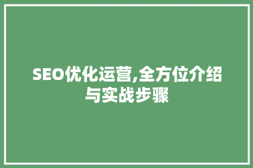 SEO优化运营,全方位介绍与实战步骤