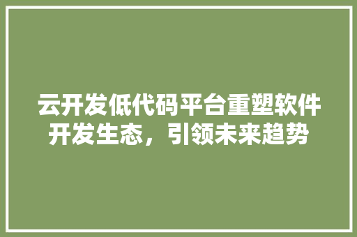 云开发低代码平台重塑软件开发生态，引领未来趋势