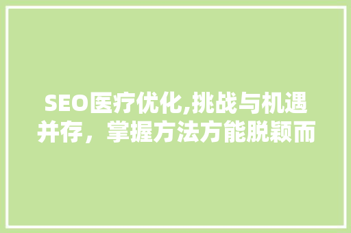 SEO医疗优化,挑战与机遇并存，掌握方法方能脱颖而出