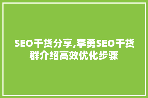 SEO干货分享,李勇SEO干货群介绍高效优化步骤  第1张