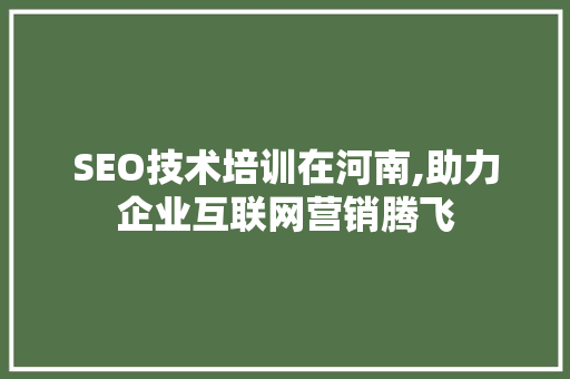 SEO技术培训在河南,助力企业互联网营销腾飞