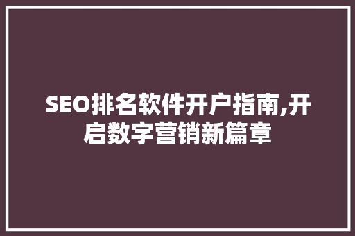 SEO排名软件开户指南,开启数字营销新篇章