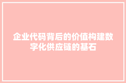 企业代码背后的价值构建数字化供应链的基石