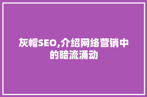 灰帽SEO,介绍网络营销中的暗流涌动