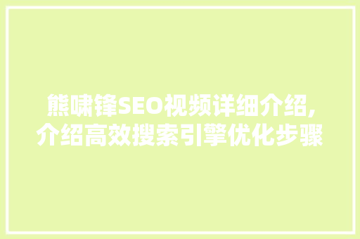 熊啸锋SEO视频详细介绍,介绍高效搜索引擎优化步骤  第1张