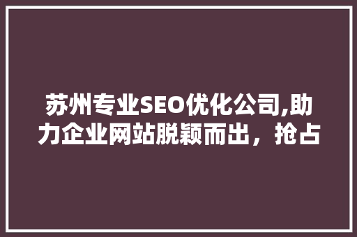 苏州专业SEO优化公司,助力企业网站脱颖而出，抢占网络市场先机