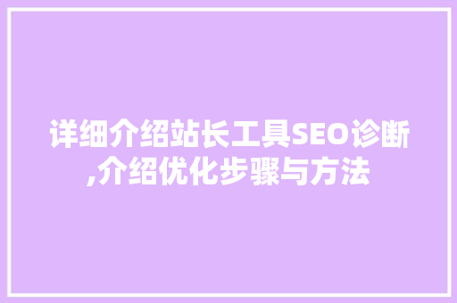详细介绍站长工具SEO诊断,介绍优化步骤与方法