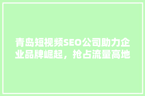 青岛短视频SEO公司助力企业品牌崛起，抢占流量高地