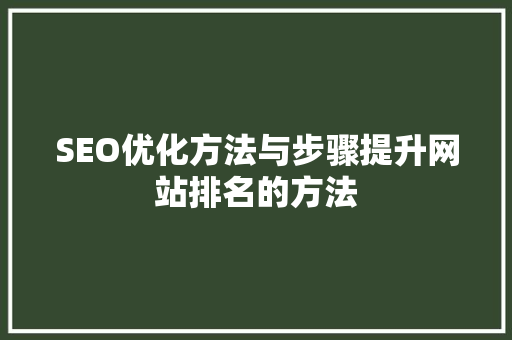 SEO优化方法与步骤提升网站排名的方法