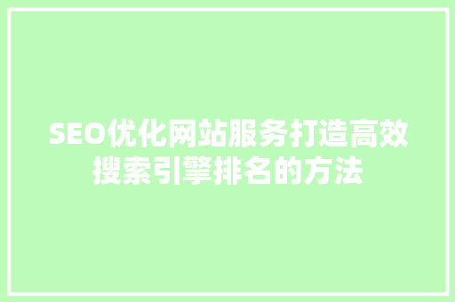 SEO优化网站服务打造高效搜索引擎排名的方法  第1张