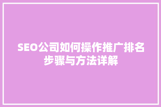 SEO公司如何操作推广排名步骤与方法详解