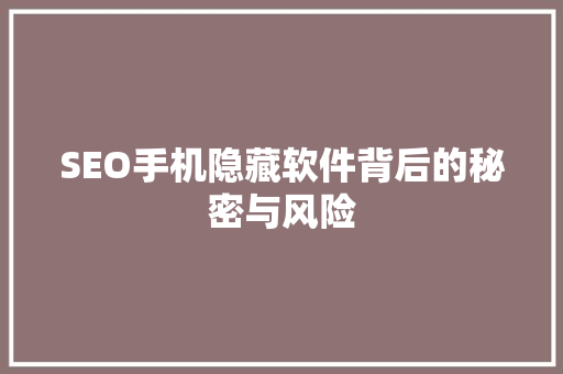 SEO手机隐藏软件背后的秘密与风险