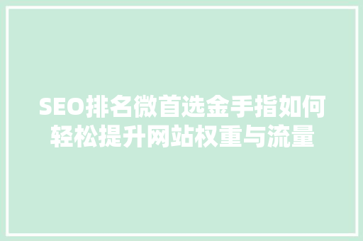 SEO排名微首选金手指如何轻松提升网站权重与流量  第1张