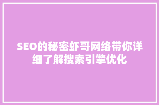 SEO的秘密虾哥网络带你详细了解搜索引擎优化  第1张