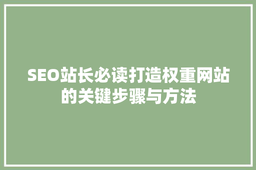 SEO站长必读打造权重网站的关键步骤与方法