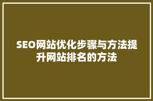 SEO网站优化步骤与方法提升网站排名的方法