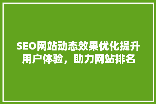 SEO网站动态效果优化提升用户体验，助力网站排名