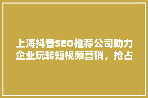 上海抖音SEO推荐公司助力企业玩转短视频营销，抢占流量高地  第1张