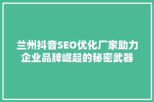 兰州抖音SEO优化厂家助力企业品牌崛起的秘密武器  第1张