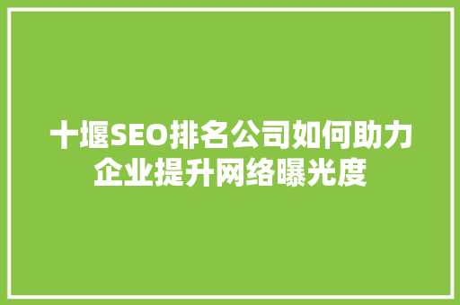 十堰SEO排名公司如何助力企业提升网络曝光度