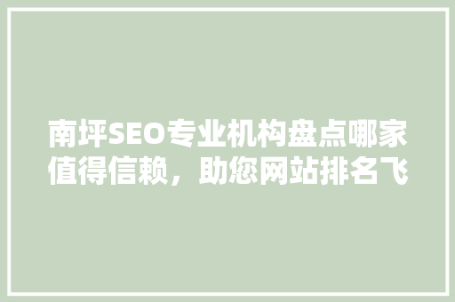 南坪SEO专业机构盘点哪家值得信赖，助您网站排名飞跃