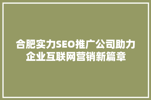 合肥实力SEO推广公司助力企业互联网营销新篇章