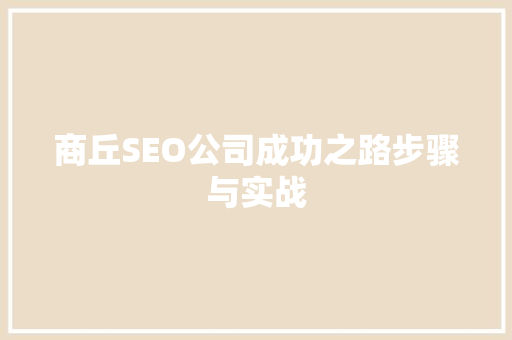 商丘SEO公司成功之路步骤与实战