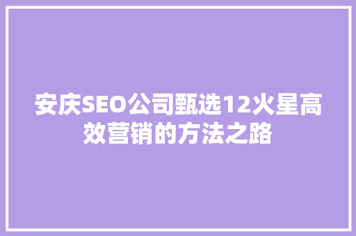 安庆SEO公司甄选12火星高效营销的方法之路