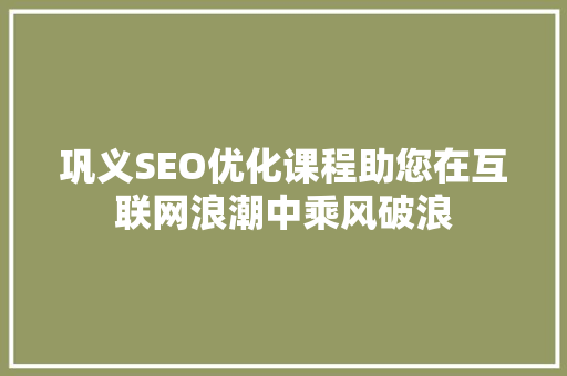 巩义SEO优化课程助您在互联网浪潮中乘风破浪  第1张